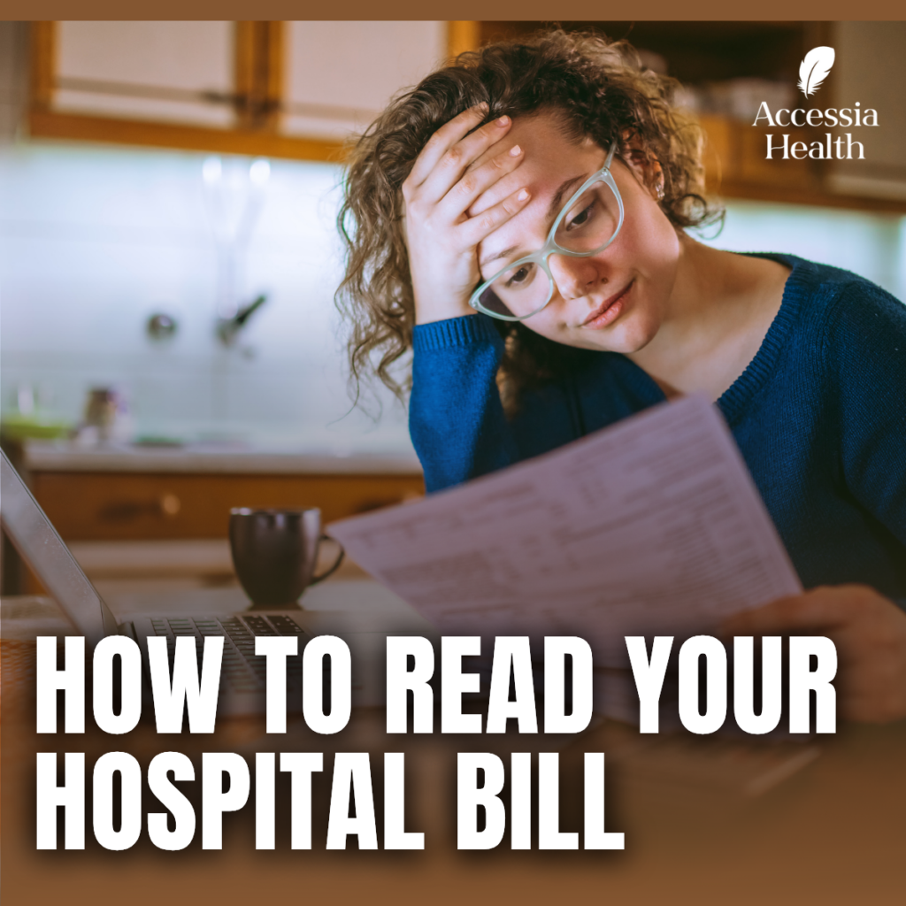 Woman looking at bills with her head in her palm. The graphic reads 