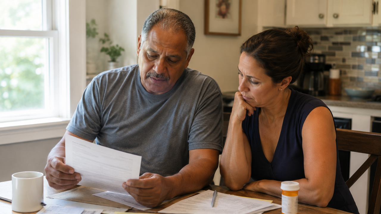 Man and woman sit at table, reviewing their healthcare costs | Charitable Patient Assistance Foundations vs. Manufacturer PAPs: How They Differ